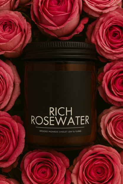 Rich Rose Water - 8 oz. Candle (Amber or Matte Black)